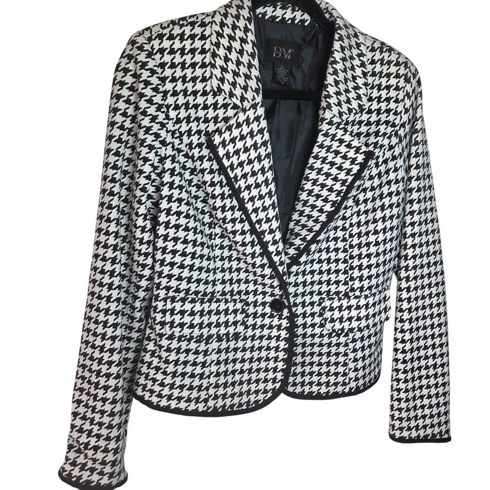 Cropped Houndstooth Blazer Fitted Single Button Career Office Jacket